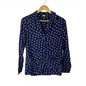 REFORMATION Navy Blue Button Up Blouse Pockets Floral Women’s XXS